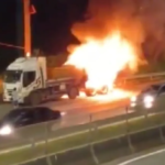 Caminhão tem pane elétrica e pega fogo na Fernão Dias, em Cambuí, MG — Foto: Reprodução/EPTV